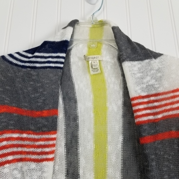 Project Linen Blend Neon Neutral Stripe Waterfall Open Front Cardigan Size Small - Picture 5 of 8